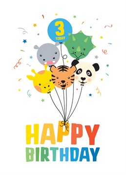 Wish a boy or girl a happy 3rd birthday with this bunch of happy balloon animals! Designed by Macie Dot Doodles.
