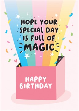 Wish a special someone a birthday full of magic, with this colourful and cheery card by Macie Dot Doodles.