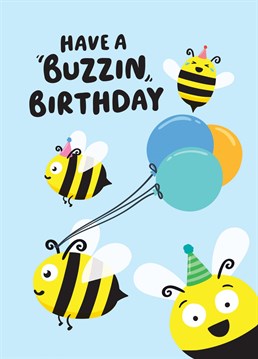 Wish a child or adult a buzzin' birthday with this cute birthday card featuring a bunch of happy bees. A fun card designed by Macie Dot Doodles.