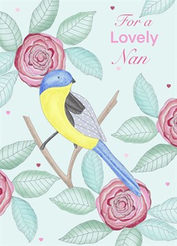 Pretty floral and bird card, perfect for any cherished nan to recieve on her birthday.