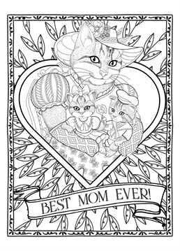 Best Mum Ever Cute Vintage Cat With Kittens card to show your mother how much you love and appreciate her this birthday or special occasion.