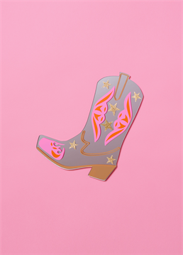 <p>This Rootin' Tootin' Mirror is a handmade, one-of-a-kind decorative piece with a retro cowboy boot shape. The unique design includes pink, orange, and gold glitter vinyl, making it a gorgeous addition to any space. Each piece is crafted to order by Printed Weird, guaranteeing a unique, eye-catching piece. YEEE-HAW</p>
<p>Acrylic Mirror.</p>
<p>Includes COMMAND strips for hanging.</p>
<p>19.5cm x 15.5cm</p>
<p>This item is sent seperately from our cards so they will not arrive together</p>