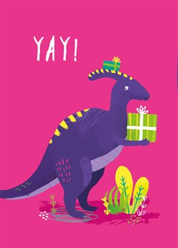 This dinosaur kinda looks like he wants to keep your presents all to himself, sorry about that! At least send them this cute birthday card by Middle Mouse.