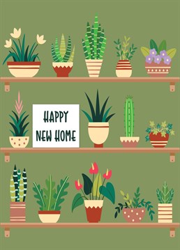 Send your loved one well wishes with this cute "Plant Shelf" Happy new home card.