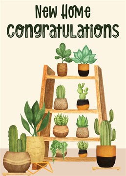 Send your plant-obsessed loved one a New Home Congratulations card with this bright and colorful houseplant card.