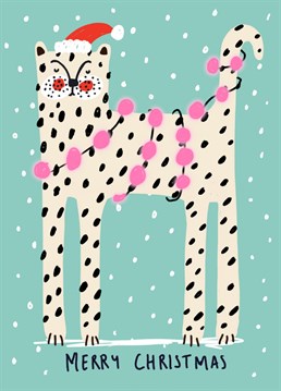 Charm your family and friends with this festive leopard Christmas card.