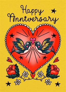 Show them you card with this cool Tattoo style Anniversary style card.