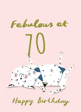 Perfect Birthday card for the the fun loving, crazy cat, 70 year old in your life.