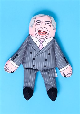 Give your dog a taste of politics with the Nigel Dog Toy!. Complete with squeakers. Reinforced seams with cotton ribbon. Milkshake stain not included. Dimensions: 36cm high, 28cm wide. Sick as a dog of Brexit? If you feel like throwing a milkshake isn't enough of a protest, give your beloved pet the chance to take a bite out of Farage. With his arrogant expression and double chins, it should be highly satisfying to officially send the Brexit Party Decorations leader to the dog house! To be sure that your anti-political pooch doesn't break the poor Brexiteer, the toy has been reinforced with cotton ribbon in its seams. In addition to this, the squeakers are fond in nylon pockets for extra protection. Alas, like our own political leaders, The Nigel Dog Toy isn't completely secure. Meaning this product won't be suited to really sharp teeth.