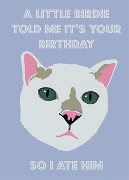 Bye bye birdie! Only a cat owner can truly appreciate this brilliant birthday card by Nicola Jo Studio.