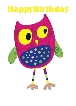 Birthday Owl Stripey Socks card by Belinda Reynell Designs. If you know someone as funky as this owl, send this card for their birthday!