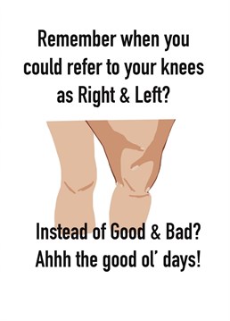 Does someone you love always complain about their bad knees? Then send them this funny Birthday card on their special day!