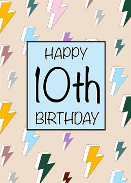 Double digits! A cool lightning bolt pattern for a "happy 10th birthday". Multi coloured thunder bolts for that little super hero in your life!