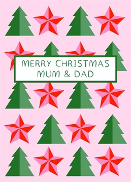 A cute pink and green, Christmas tree and star pattern to wish your parents a merry Christmas!
