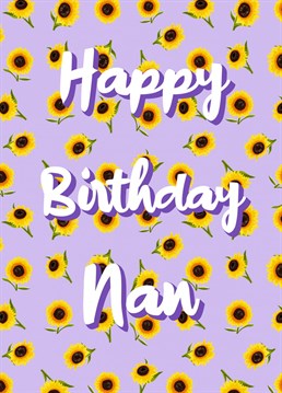 A beautiful, summery, sunflower design with a purple background especially for your Nan on her birthday.