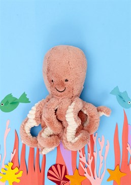 Odell the cuddly Octopus by Jellycat. Cuddly toy, perfect for kids. Suitable from birth. Size small: H23cm. Odell the Octopus is amazingly soft with squishy, adjustable tentacles making her great at giving hugs - she certainly has enough arms for it! Teach your little ones about ocean creatures and treat them, whatever the occasion to their own cuddly, pink octopus. Suitable from birth, they'll simply love snuggling up to this adorable animal when they grow older! They make the perfect gift for any child to both cuddle and learn about nature.