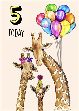 Send this gorgeous hand-illustrated giraffe themed birthday card to a loved one turning 5!