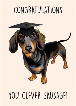Send this adorable dachshund themed card to a loved one celebrating their graduation from school or university.     You clever sausage!