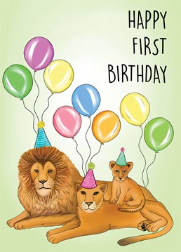 Send this adorable lion family portrait card to a loved one to celebrate their first birthday
