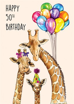 Send this adorable, gorgeous giraffe themed Birthday card to a loved one turning 50!