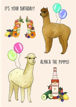 Send this adorable alpaca themed card to a loved one celebrating their summer birthday!     Pimms is the ultimate summer cocktail so this is the perfect card to celebrate a summer birthday!