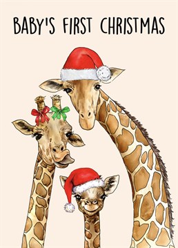 Send this adorable giraffe family illustrated card to loved ones who are celebrating their very first Christmas with their new baby!