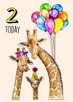 Adorable 2nd Birthday Card. Giraffe Family