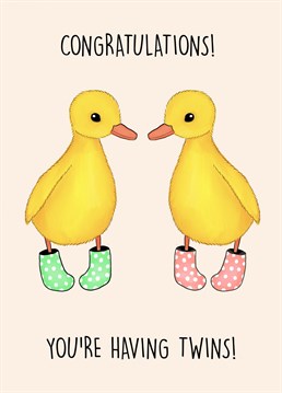 Send this adorable little ducklings card to a happy couple expecting twins!