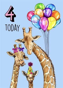 Send this adorable giraffes birthday card to a little one turning 4!