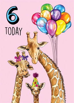 Send this adorable giraffes themed birthday card to a little one turning 6!