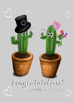 A lighthearted wedding card to give to the happy cactus loving couple on their wedding day.