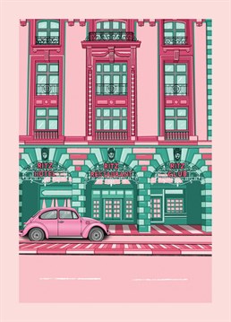 London, but not quite as you know it! A colourful twist in pink and green of this iconic London location, The Ritz hotel. Perfect for framing as a mini print after use. A gift and a card all in one by Pink and Mint Design.