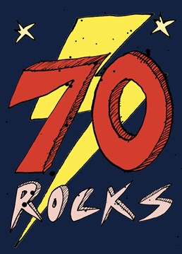70 Rocks!' 70th Birthday Card by Poet and Painter.    Blank Inside     Designed and printed in UK
