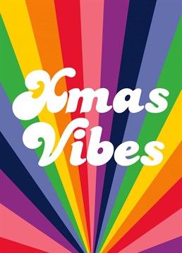 Happy Rainbow Vibes Xmas, You won't miss this festive Christmas card on the mantle! Designed by PengellyArt
