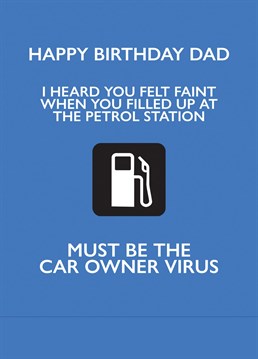 Send your Dad birthday wishes with this funny birthday card referencing both the petrol price crisis and coronavirus pandemic.