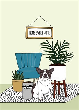 Nothing says welcome home like house plants and a Frenchie! If this is their dream situ, they'll be drooling over this Pearl Ivy new home card.