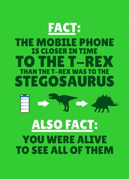 Buy this funny dinosaur Anniversary card to remind your loved one of their age!