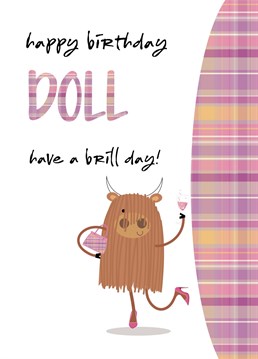 A pure class card for the birthday doll! She'll love this bright pink cheeky highland cow on her big day! Design by Pink Pig