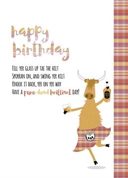 Give someone a giggle with some very silly Scottish banter and a fabulous kilted coo swinging his sporran all for the birthday boy! ( or girl!) Design by Pink Pig