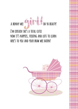 Welcome the wee yin into the world with this fun Scottish design complete with pink tartan and fun rhyme . Design by Pink Pig