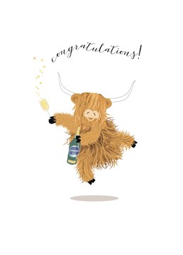 Send your congrats with this happy cute cow complete with bottle of celebration fizz! Design by Pink Pig