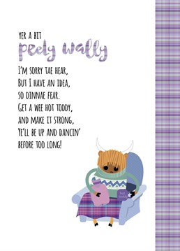 This fun toddy sipping highland cow with silly poem is bound to cheer up someone who's feeling a bit out of sorts! Designed by Pink Pig