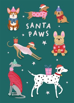 Send your dog-loving partner, friend or family member this cute Christmas card. Features illustrated Christmas dogs (Corgi, Dachshund, Cockerpoo, Frenchie, Italian greyhound, whippet and dalmation).