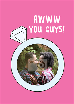 Is that a tear in your eye or is it just hayfever season? Love is real! Celebrate their commitment to one another with this photo upload engagement card by Scribbler.