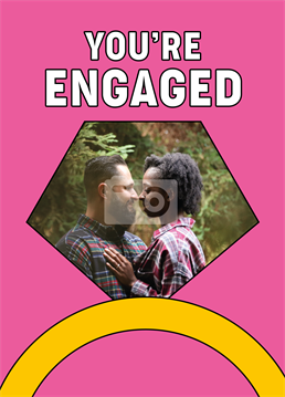 They put a ring on it! Celebrate two crazy kids finally making it official by personalising this photo upload engagement card. Designed by Scribbler.