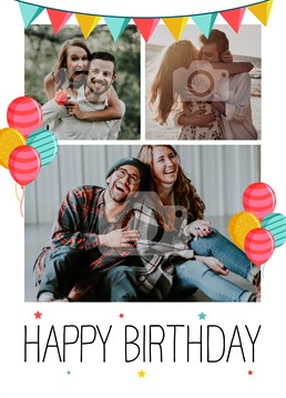 Make a loved one smile by personalising this cute birthday card with photos of your choice to celebrate the occasion. Designed by Scribbler.