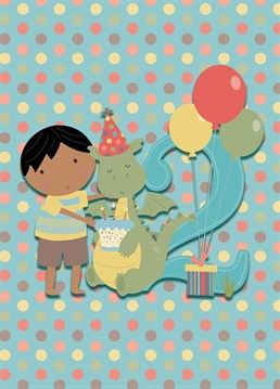 Celebrate his 2nd birthday with this cute dinosaur birthday card designed especially for boys.