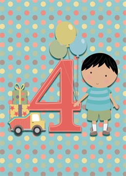 Celebrate his 4th birthday with this cute birthday card, featuring a truck filled with presents, designed especially for boys.