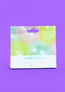 What's poppin?. Pack of 16 balloons. Assorted pastel shades. Perfect for birthdays, Christenings and Bar Mitzvahs - you name it!. Balloon size: 30 cm. Pump up the volume and get the party started with this pack of assorted pastel balloons - ideal for any occasion! With enough balloons to make an impact, these stylish decorations will add the finishing touch to any celebration and show everyone where the party's at. The pack includes an assortment of pink, green and yellow pastel shades.