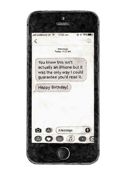 A happy birthday card featuring the oldest iPhone in existence designed by Quite Good Cards.